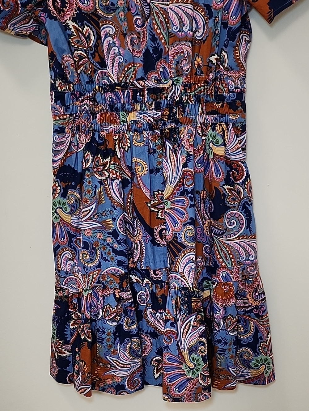 Anthro Somerset Mini Dress multicolor paisley print smocked waist tiered Sz S - Picture 11 of 16